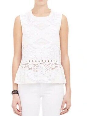 SEA NEW YORK cream lace peplum sleeveless top size 2